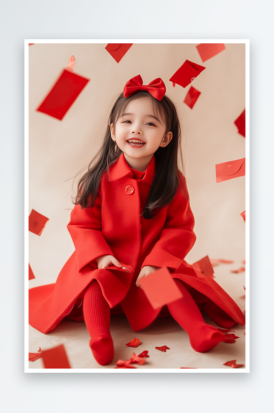 AI蛇年可爱新年儿童小女孩人物摄影图