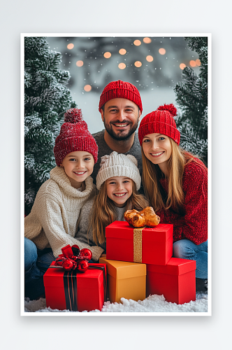 AI礼物元旦圣诞新年一家人人物摄影图