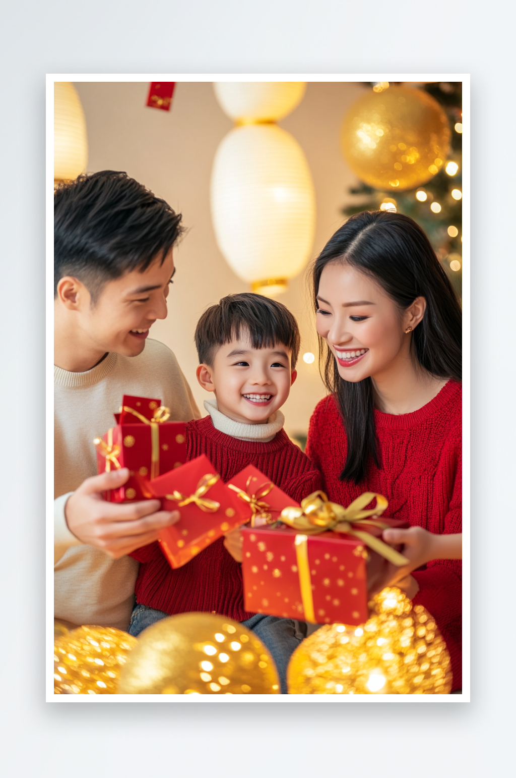 AI红包元旦圣诞新年一家人人物摄影图素材