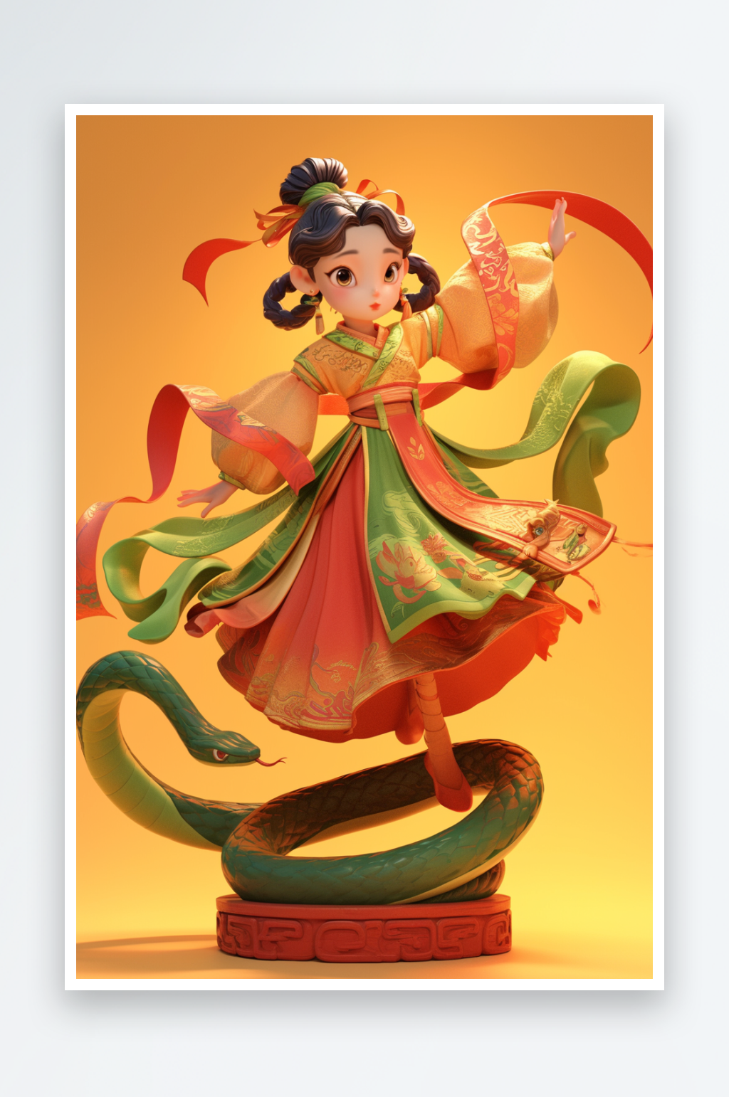AI数字艺术飞天蛇年汉服人物模型插画素材