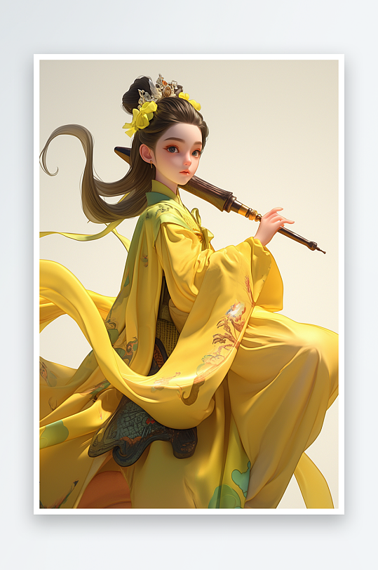 AI数字艺术飞天蛇年汉服人物模型插画-众图网