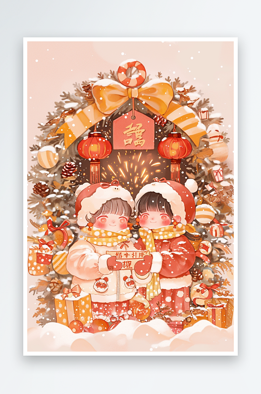 AI灯笼2025年新年元旦卡通背景图-众图网