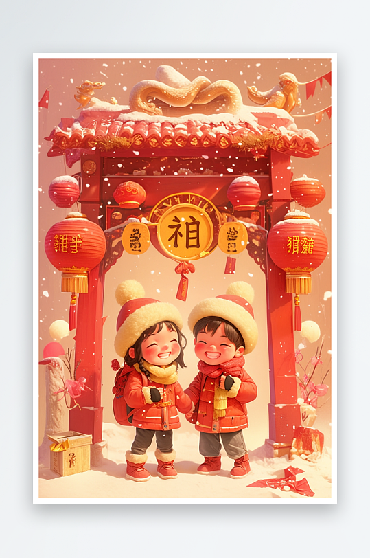 AI灯笼2025年新年元旦卡通背景图-众图网