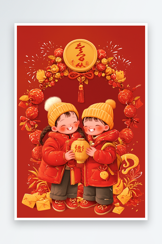 AI灯笼2025年新年元旦卡通插画背景图-众图网