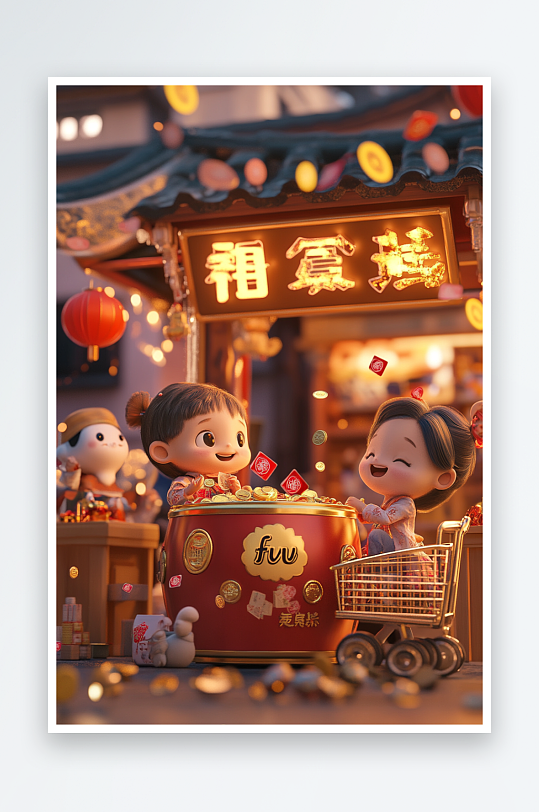 AI购物年货2025年新年元旦卡通背景图-众图网