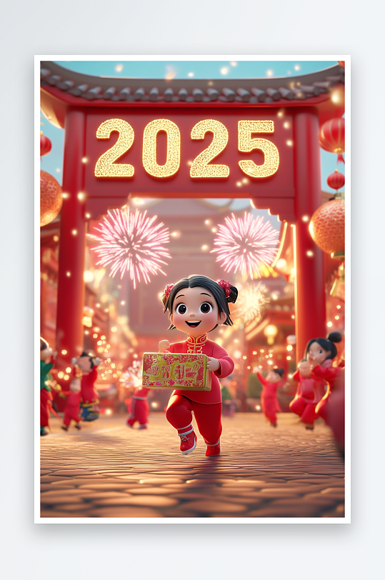AI购物年货2025年新年元旦卡通背景图-众图网