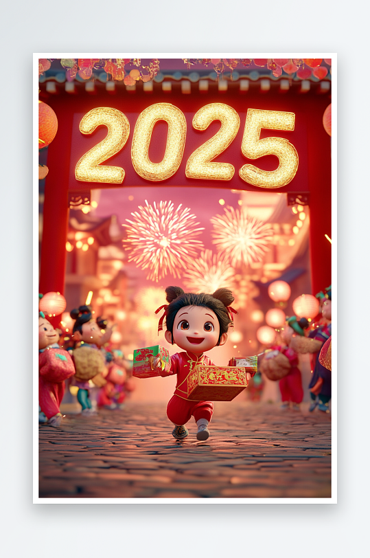 AI购物年货2025年新年元旦卡通背景图-众图网