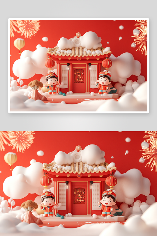 AI烟花雪花2025年新年元旦卡通背景图-众图网