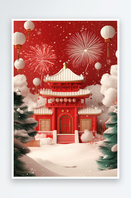 AI烟花雪花2025年新年元旦卡通背景图-众图网