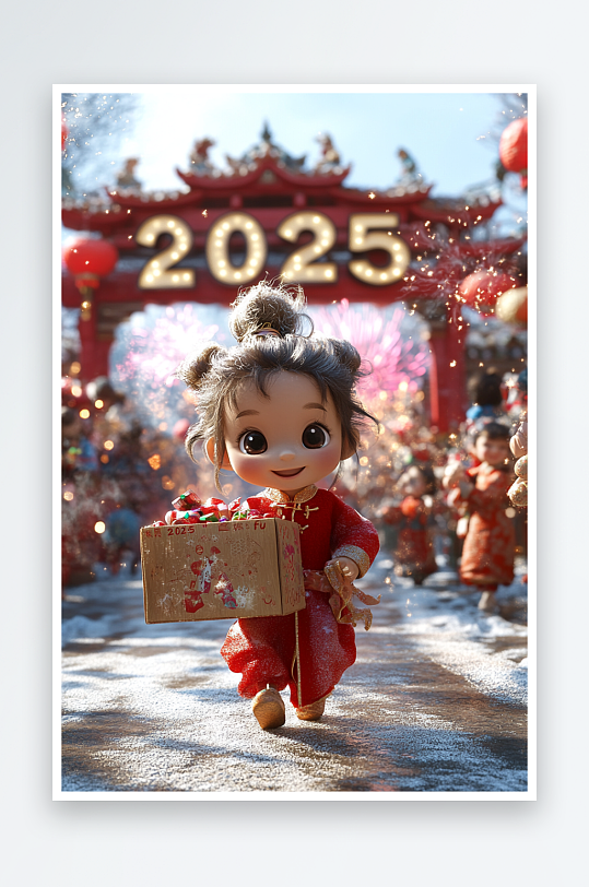 AI烟花雪花2025年新年元旦卡通背景图-众图网