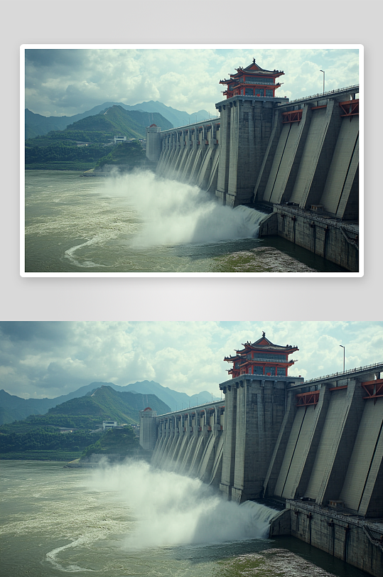 AI峡谷照片长江三峡水坝风景摄影图