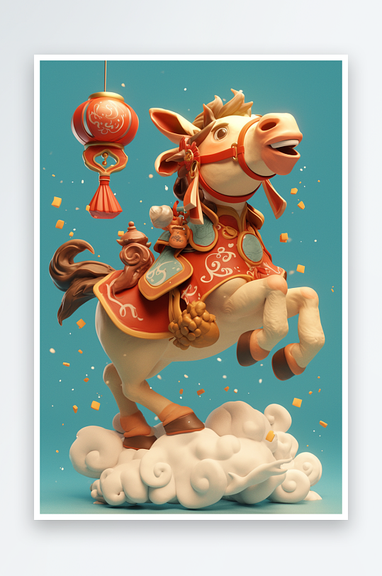 AI数字艺术2026年喜庆丙午年马年卡通-众图网
