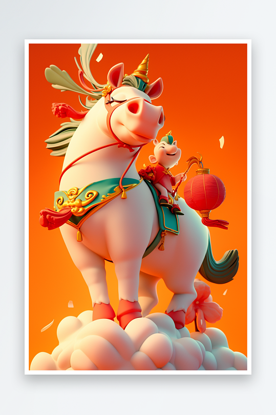 AI数字艺术2026年喜庆丙午年马年卡通-众图网