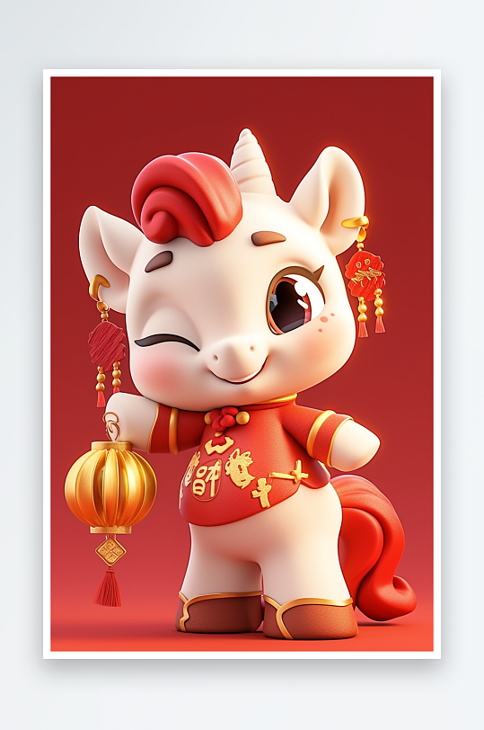 AI新年2026年喜庆丙午年马年卡通-众图网