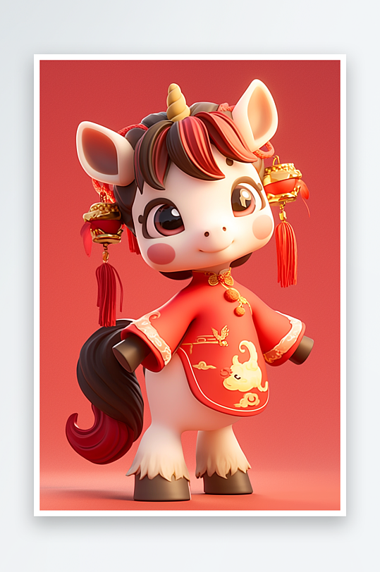 AI新年2026年喜庆丙午年马年卡通-众图网