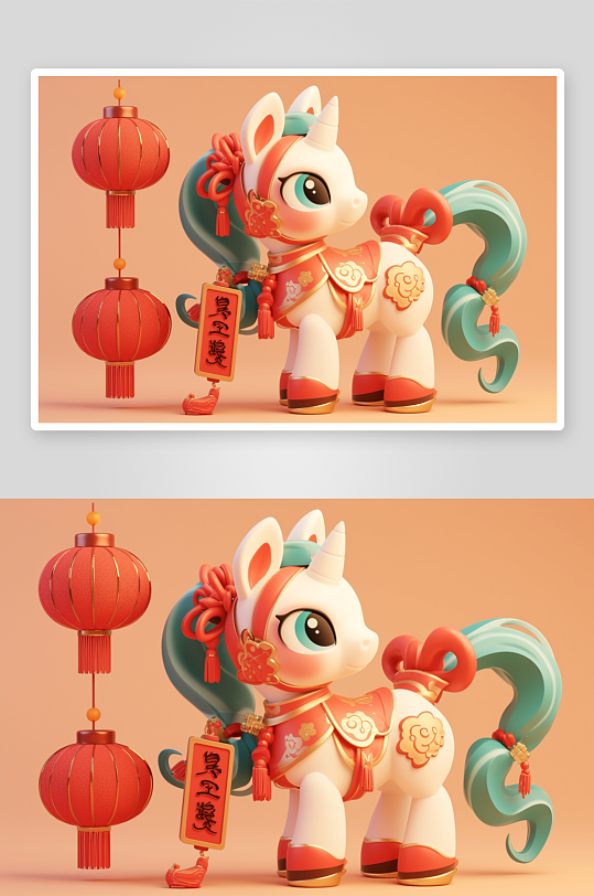 AI汉服2026年喜庆丙午年马年卡通模型-众图网