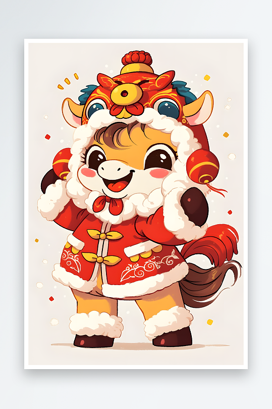 AI2026年喜庆丙午年马年卡通插画-众图网
