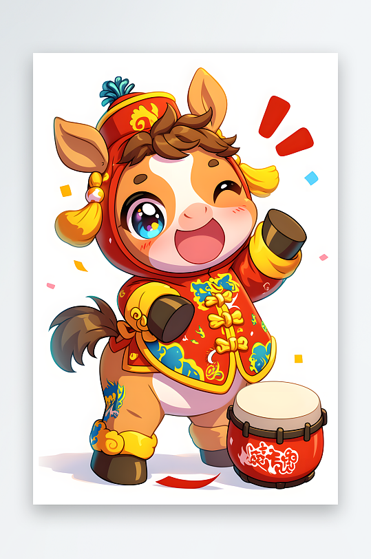AI春节2026年喜庆丙午年马年卡通插画-众图网