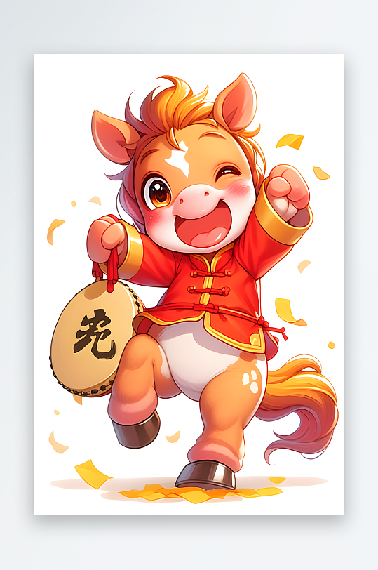 AI中国2026年喜庆丙午年马年卡通插画-众图网