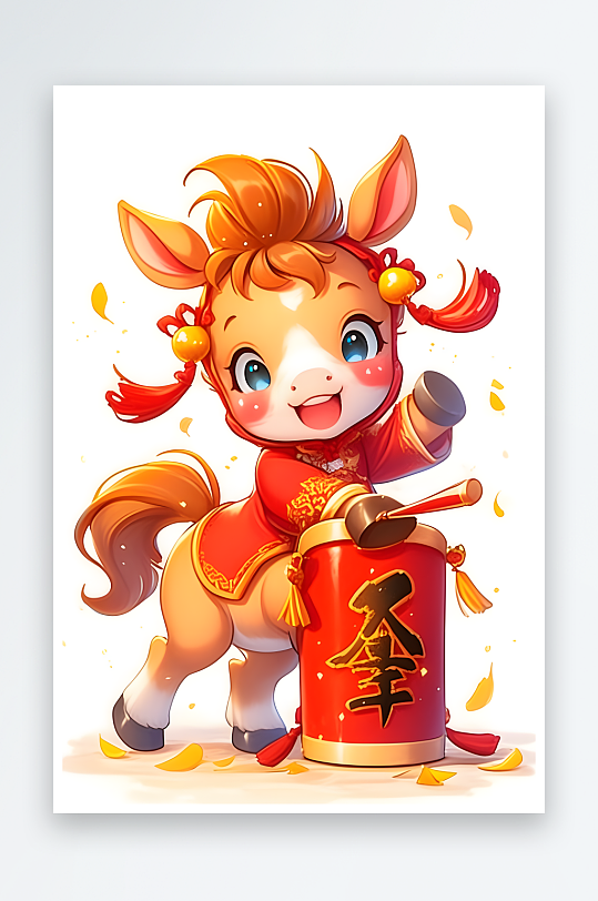 AI中国2026年喜庆丙午年马年卡通插画-众图网