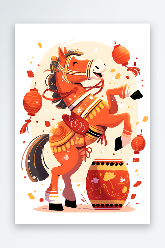 AI鼓2026年喜庆丙午年马年卡通插画-众图网