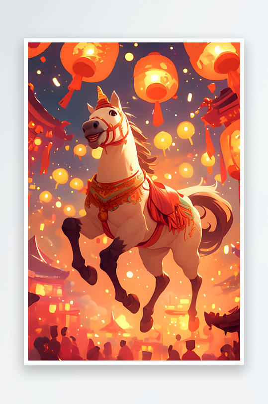 AI鼓2026年喜庆丙午年马年卡通插画-众图网