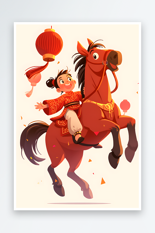 AI喜庆2026年喜庆丙午年马年卡通插画-众图网