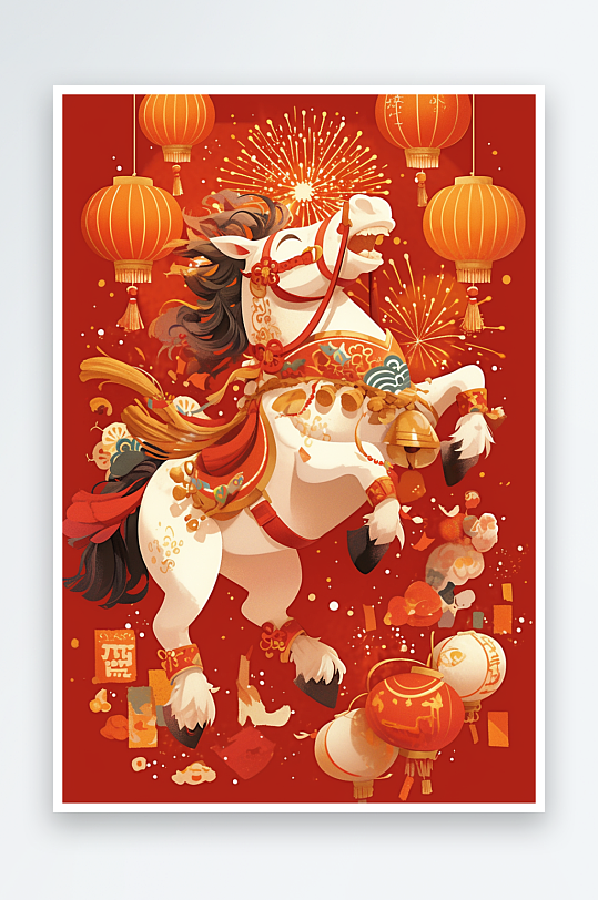 AI灯笼2026年新年喜庆丙午年马年卡通插画-众图网