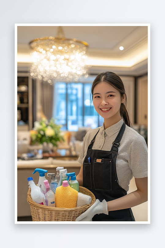 AI美女家政人员清洁工人物摄影图-众图网