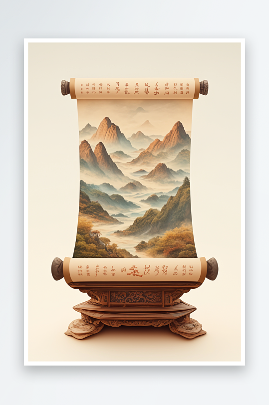 AI数字艺术新中式美学画轴背景图中国画