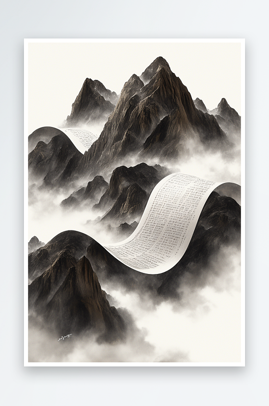 AI数字艺术新中式美学画轴背景图中国画