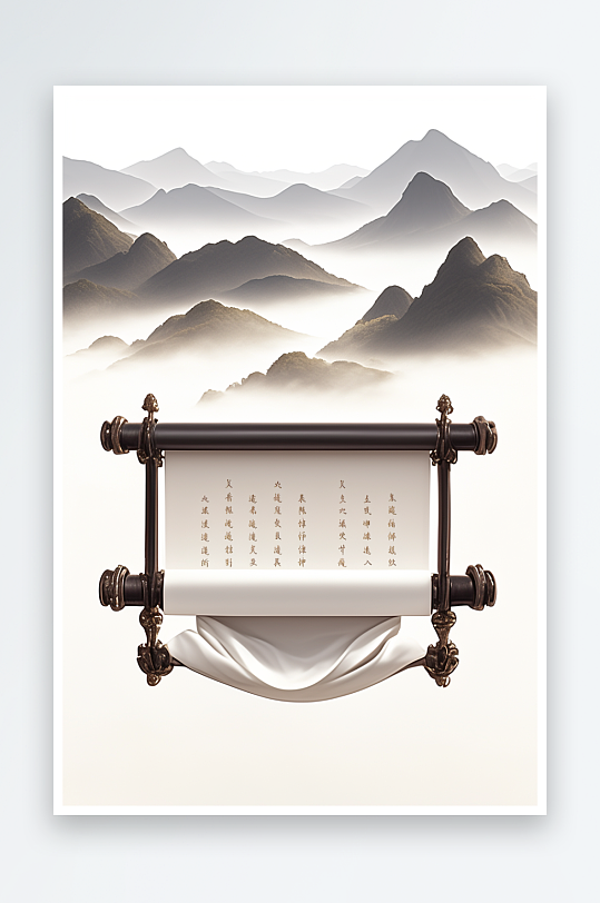 AI山水新中式美学画轴背景图中国画