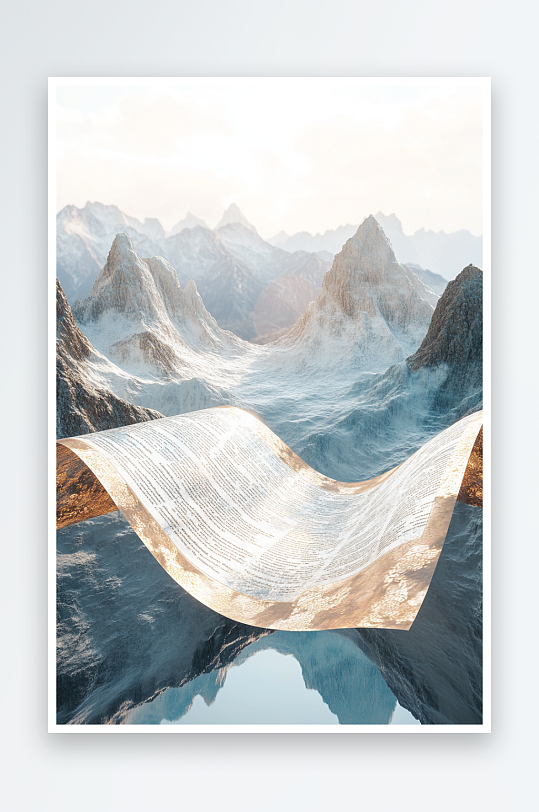 AI山水新中式美学画轴卷轴国潮山水画背景图中国画