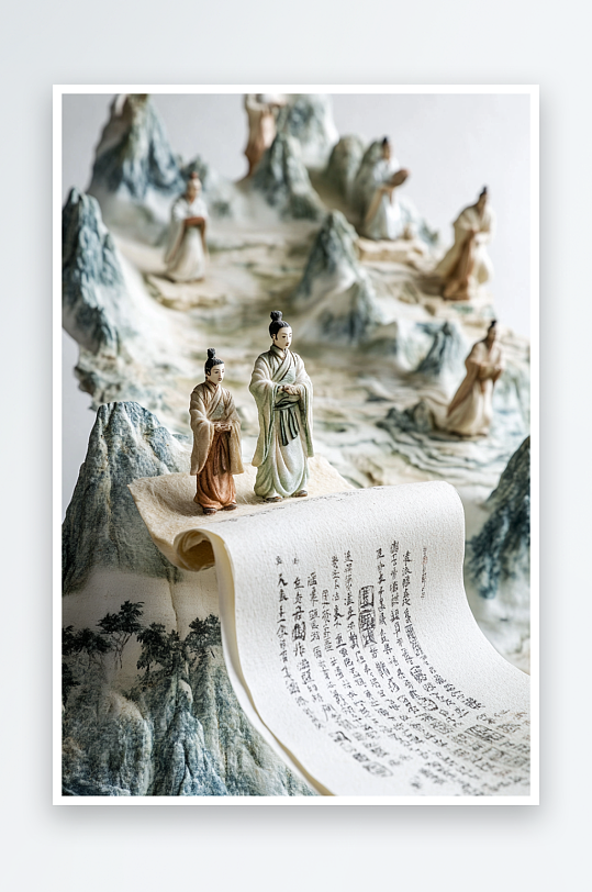 AI悬浮新中式中国风教师节插画美学画轴卷轴国潮山水画背景图中国画