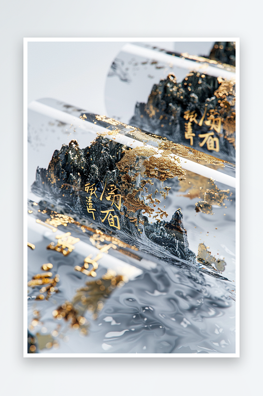 AI透明新中式美学画轴背景图中国画-众图网