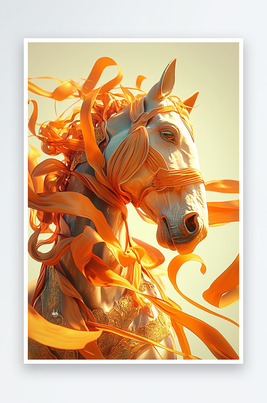 AI数字艺2026年马年飘带骏马图装饰画
