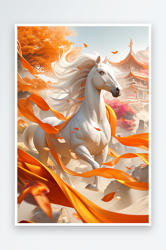 AI数字艺2026年马年飘带骏马图装饰画