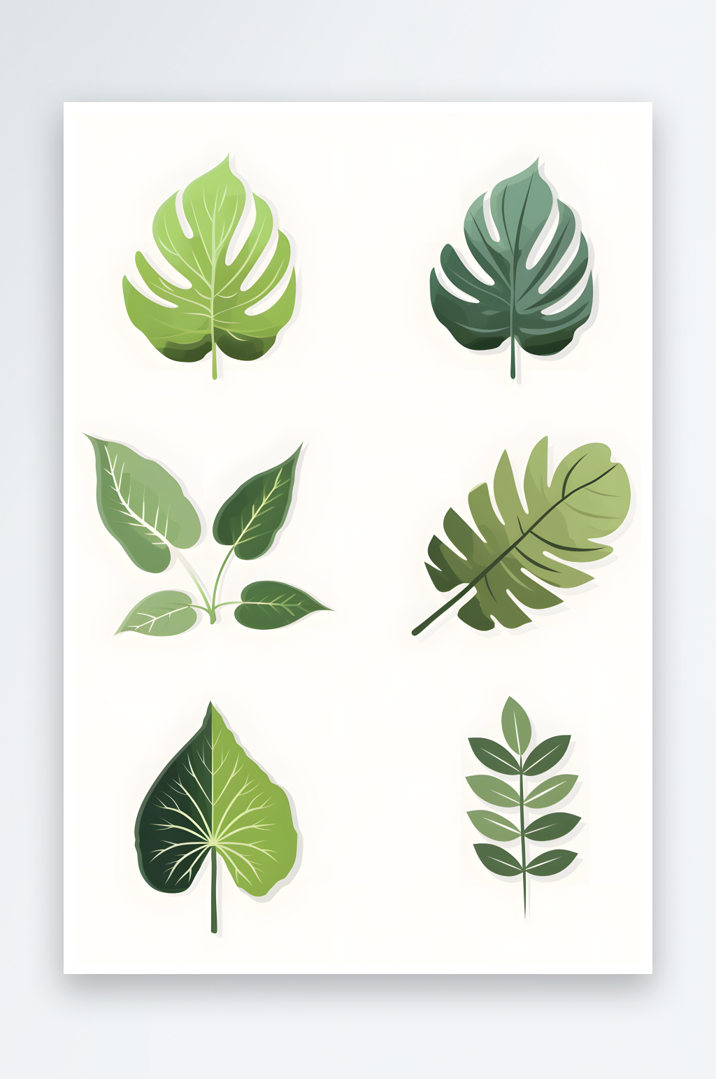 AI卡通叶子树叶植物组合插画元素图案素材