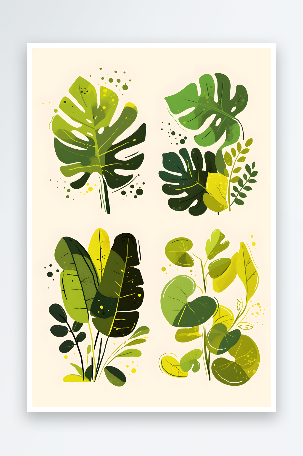 AI卡通叶子树叶植物组合插画元素图像素材
