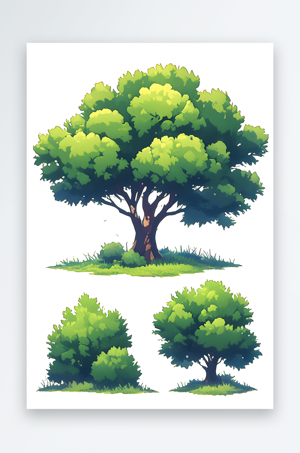 AI数字艺术树木大树植物组合插画元素素材下载-众图网