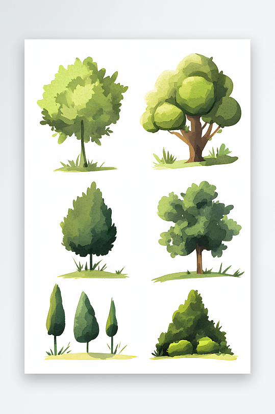 AI树干绿色大树植物组合插画元素