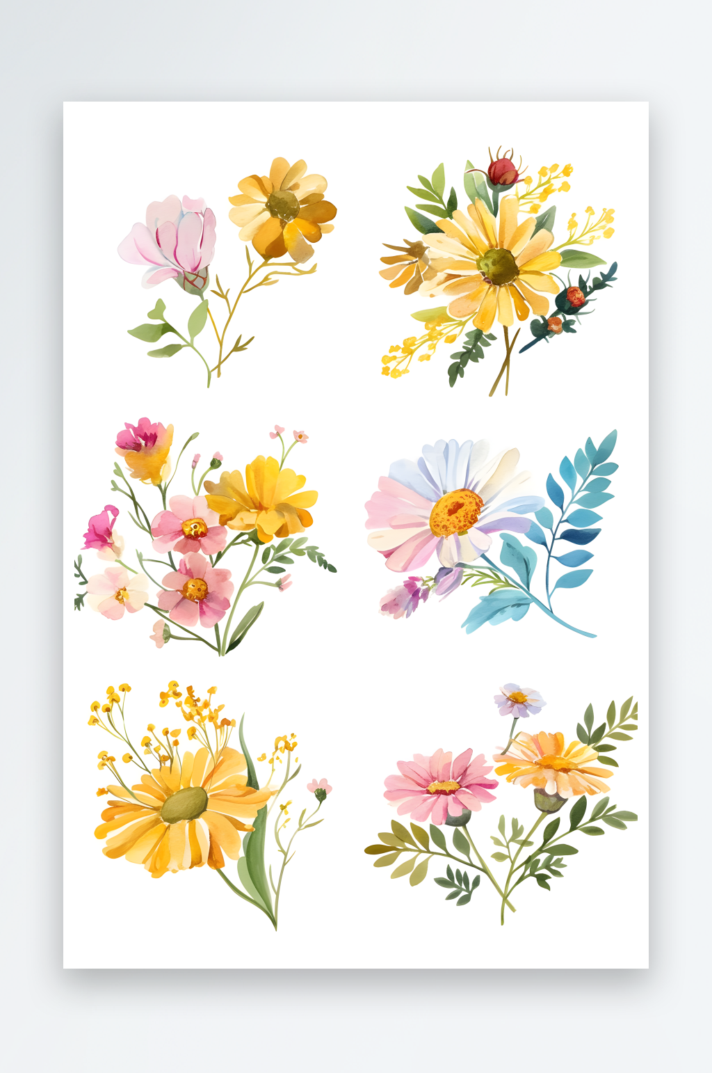 AI黄色小清新花草植物组合插画元素素材