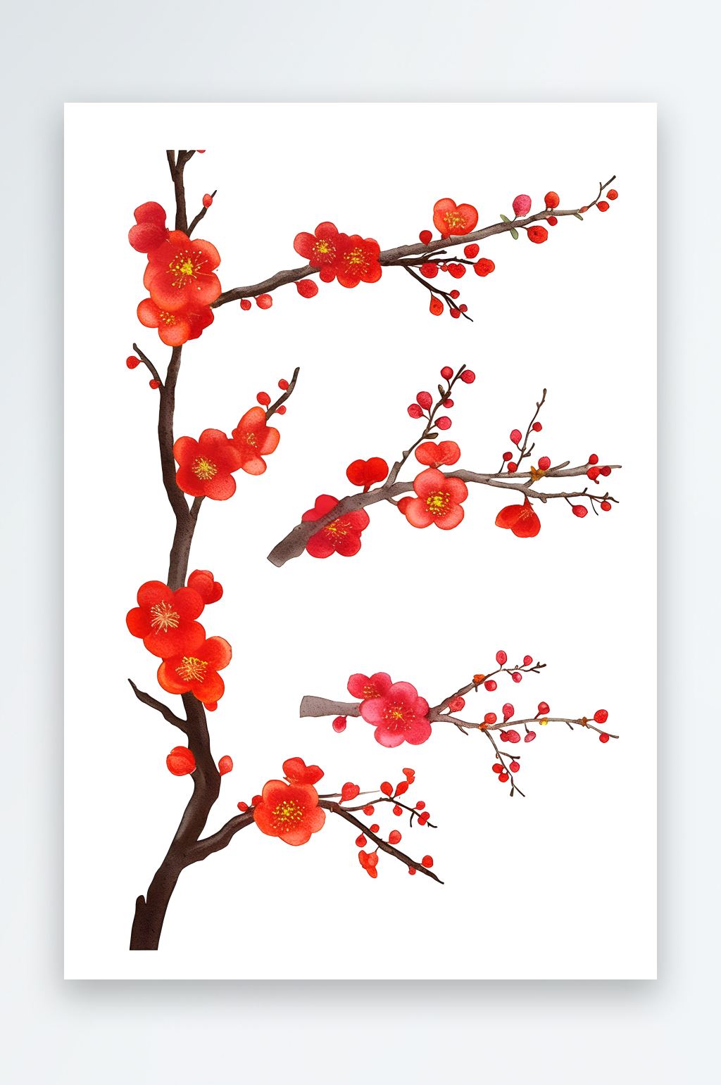 AI水墨梅花桃花树枝组合元素图像素材