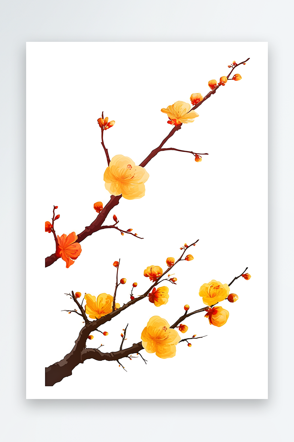 AI红色水墨梅花桃花树枝组合元素图像素材
