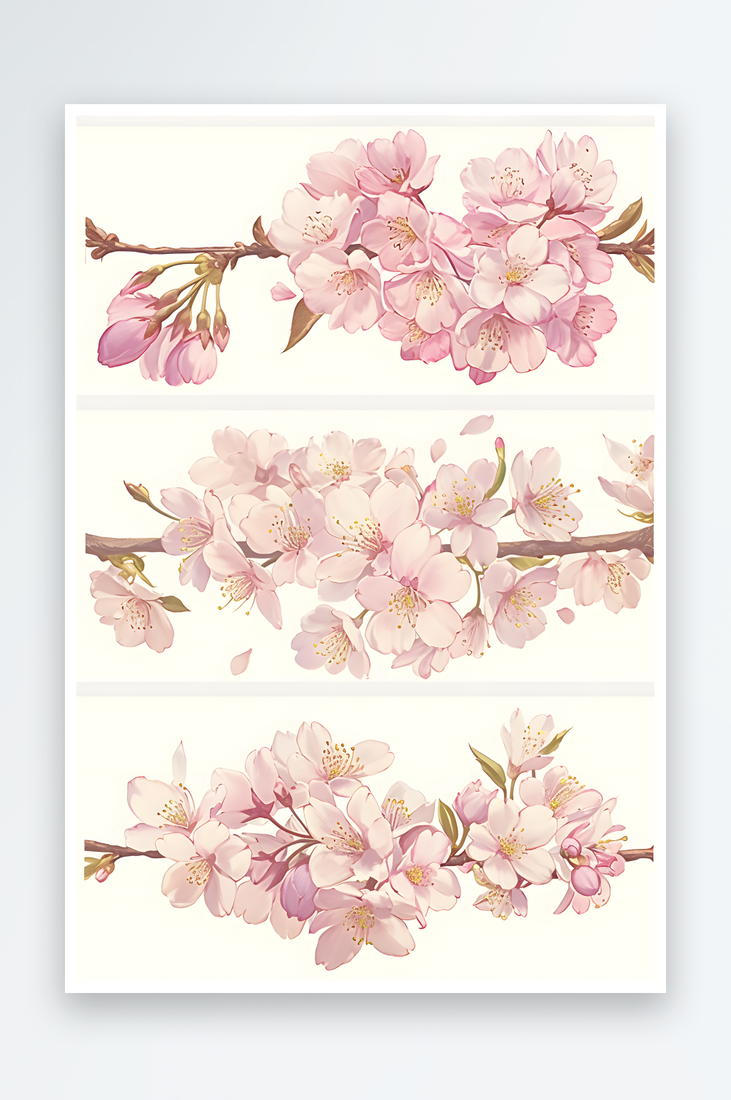 AI手绘梅花桃花树枝组合元素图像素材