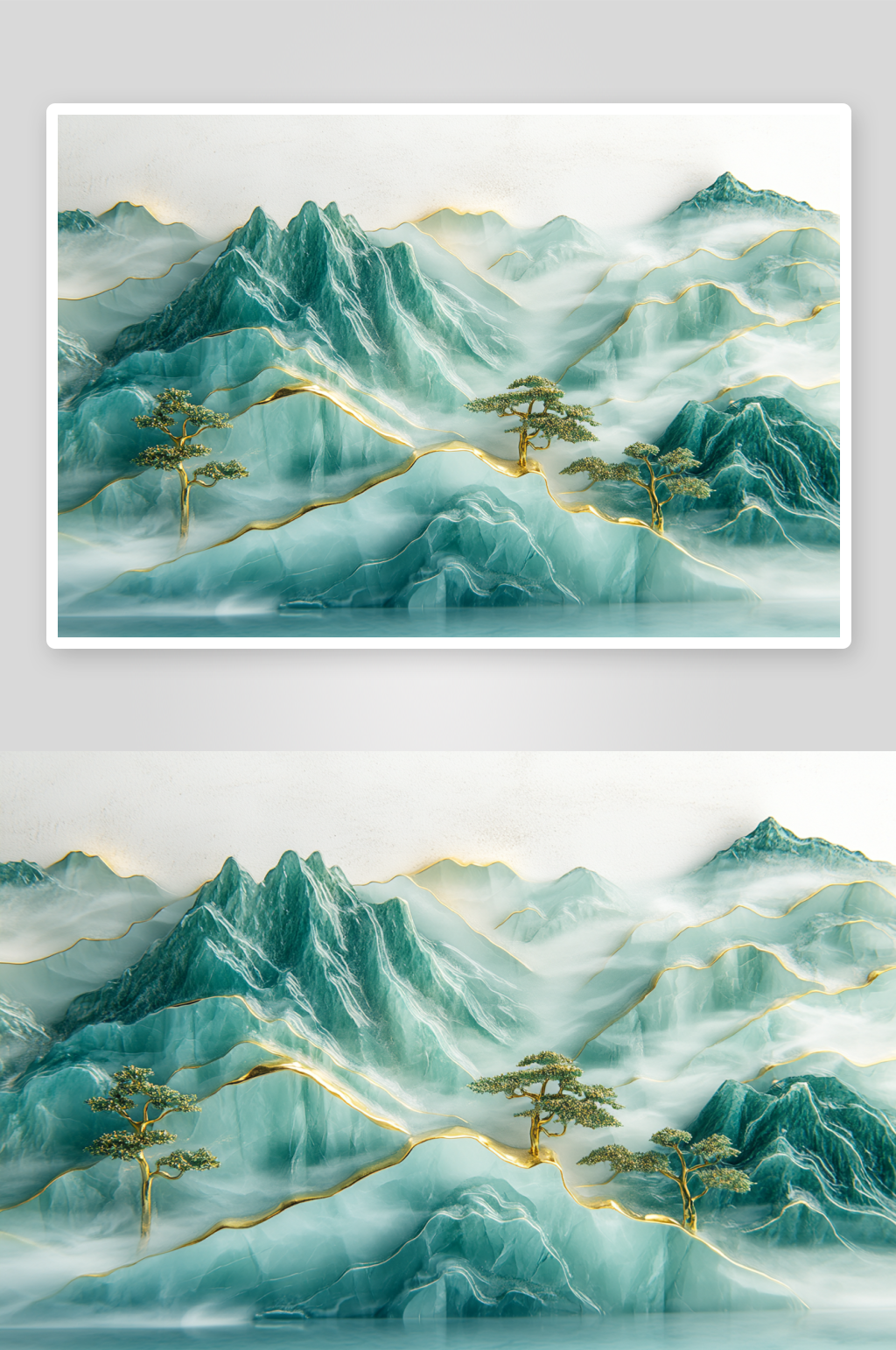 AI青山国潮山水立体中国画山水画素材