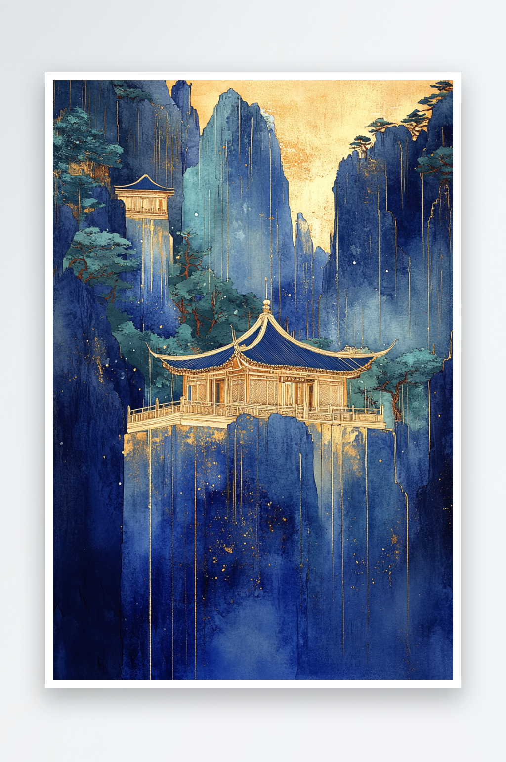 AI流金中式鎏金山水画背景素材下载-众图网