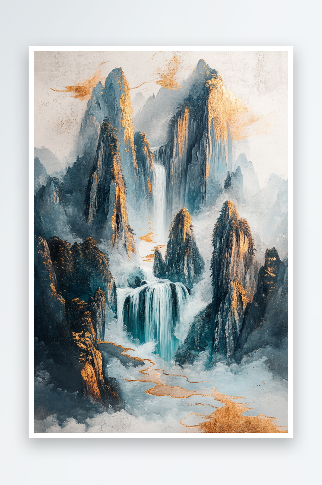 AI流金青山中式鎏金山水画背景素材下载-众图网