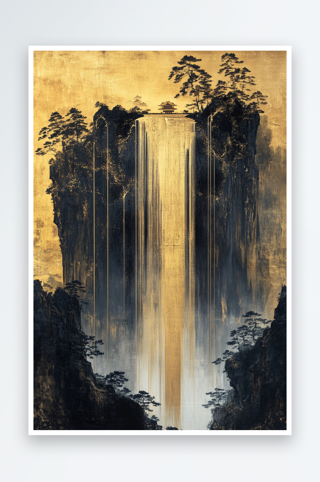 AI数字艺术中式鎏金山水画背景素材