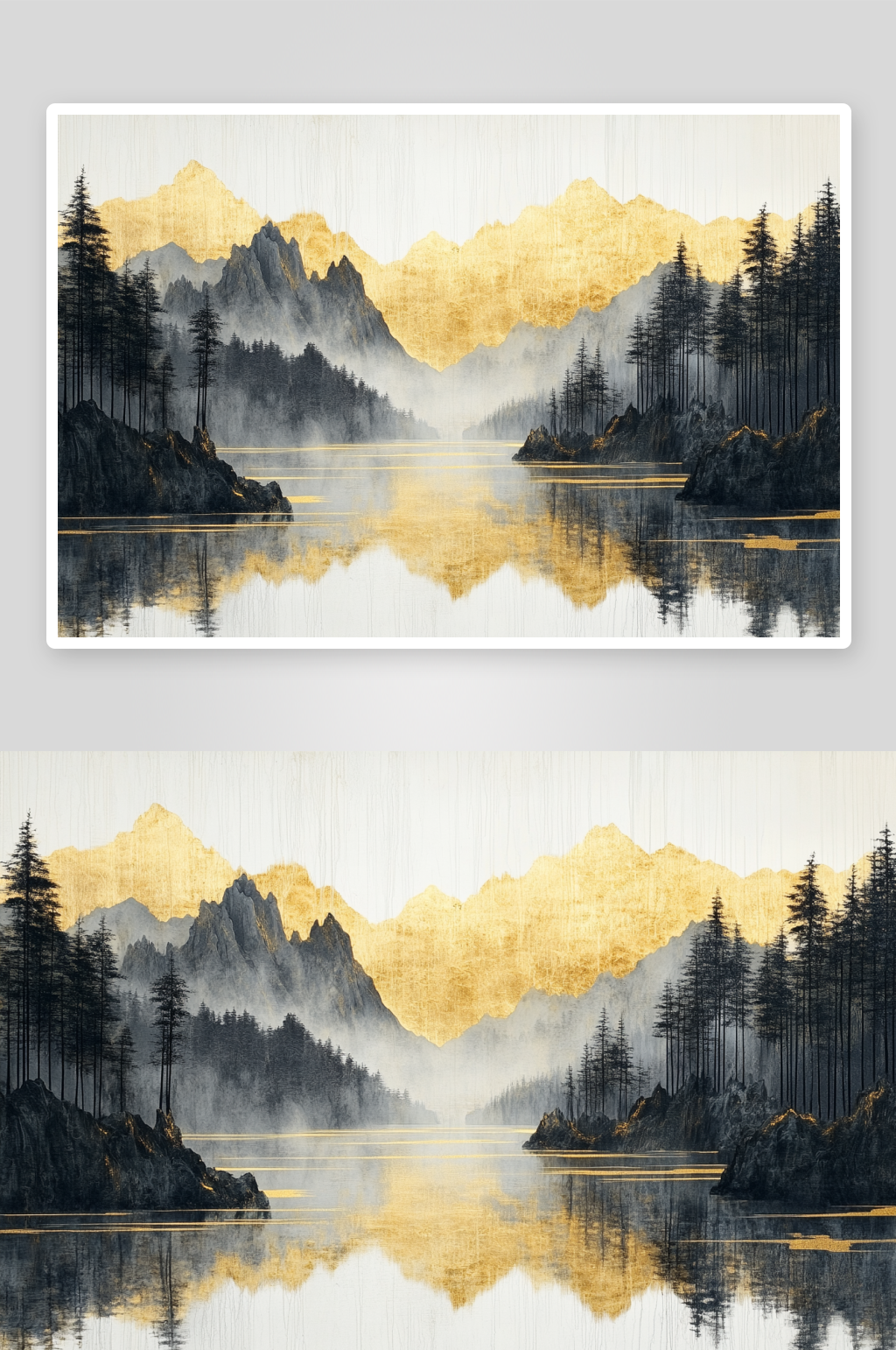 AI黑色中式鎏金山水画背景素材